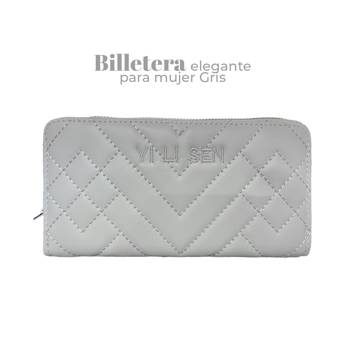 Billetera Larga Elegante Mujer Gris
